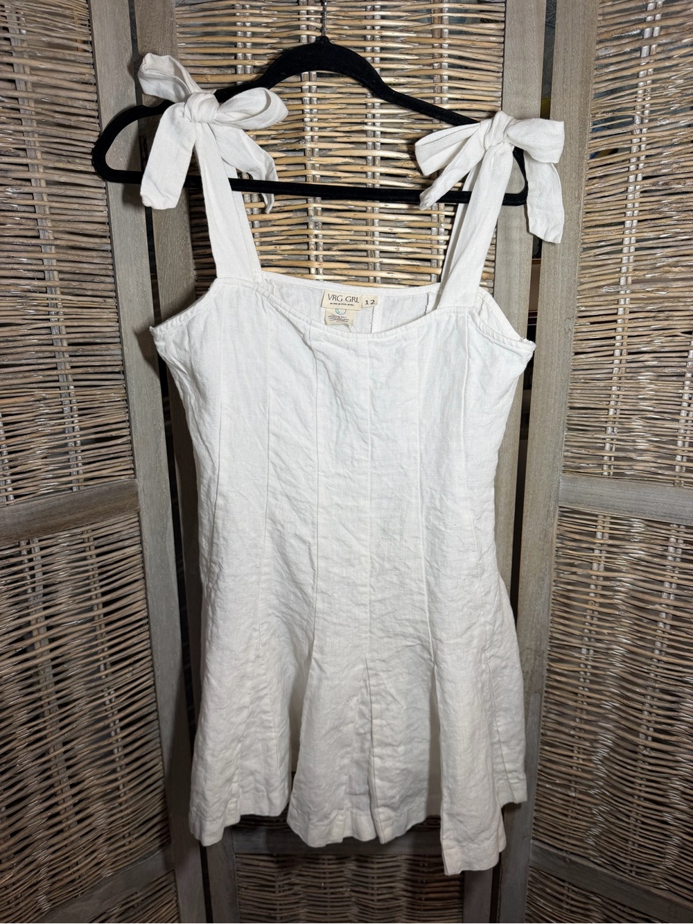 VRG GRL White Tie-Shoulder Linen Dress - size Large
